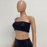 Women Strapless Sequined Top and Skirt Two-Piece Set