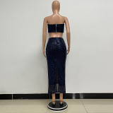 Women Strapless Sequined Top and Skirt Two-Piece Set
