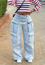 Women Washed Cargo Denim Pant