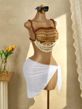 Women Multi-Layer Beaded Brown Bead Halter Neck Necklace