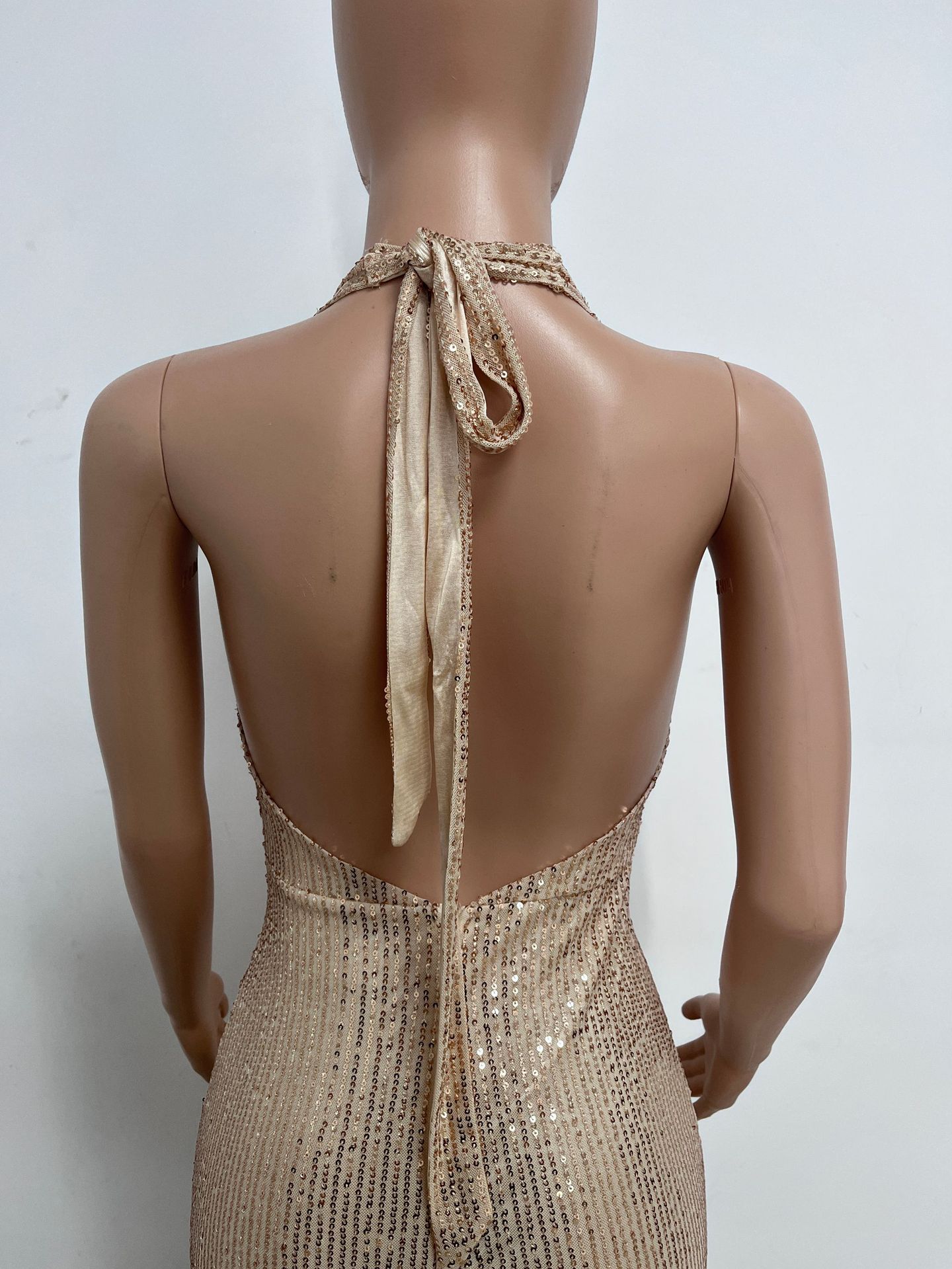 Sleeveless Halter Backless Sequined Dress for Evening Parties