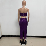 Women Strapless Sequined Top and Skirt Two-Piece Set