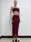 Women Strapless Sequined Top and Skirt Two-Piece Set