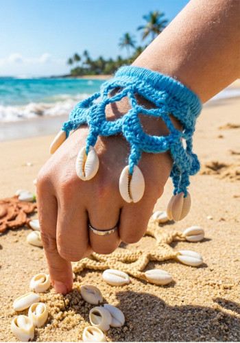 Women Beach Crochet Shell Bracelet