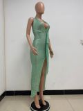 Women Party Sleeveless Halter Neck Backless Sequined Dress