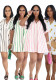 Women Spring/Summer V-Neck Puff Sleeve Striped Pocket Mini Dress