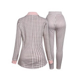 Women Printed Casual Pants Lace-Up Long Sleeve Blazer Two-Piece Set