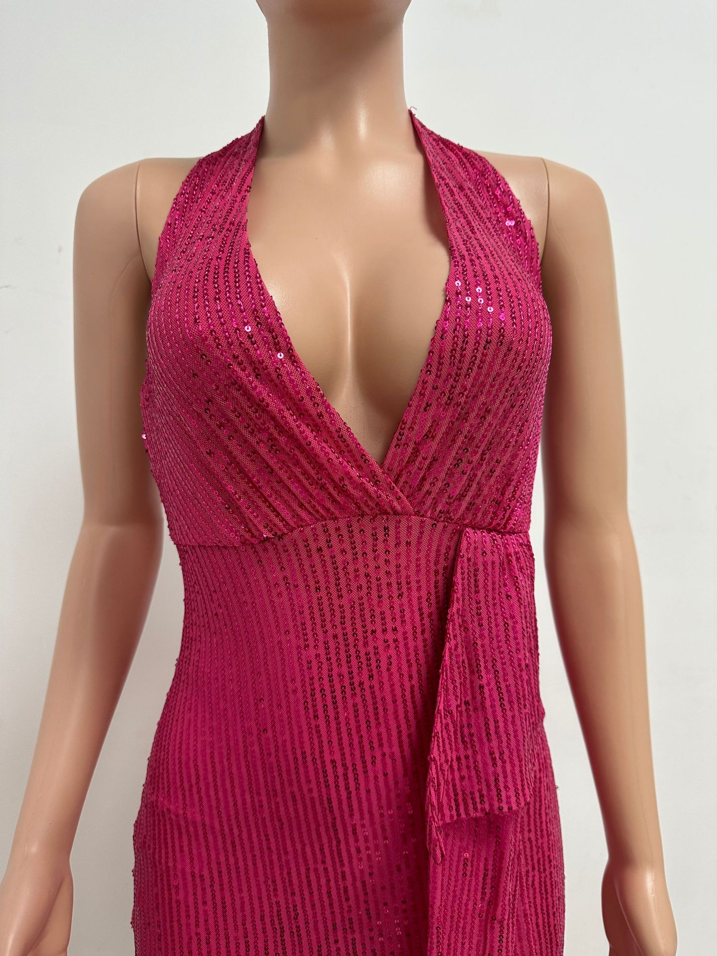 Sleeveless Halter Backless Sequined Dress for Evening Parties