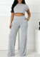 Women Casual Summer Crop Top Wide-Leg Pants Two-Piece Set