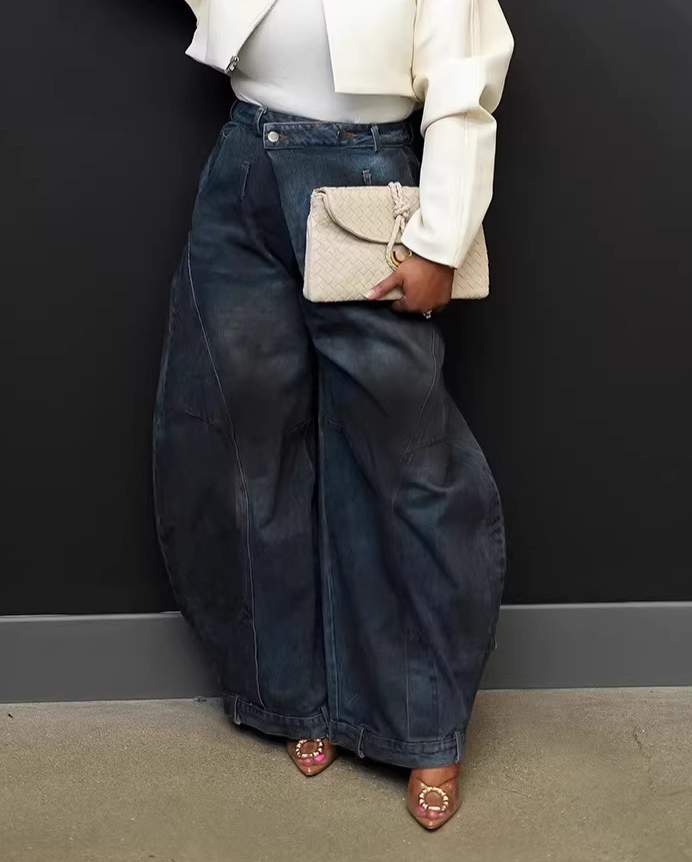 Washed Reversed Waistband Denim Jeans for Trendy Streetwear
