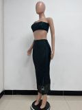 Women Strapless Sequined Top and Skirt Two-Piece Set