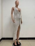 Women Party Sleeveless Halter Neck Backless Sequined Dress