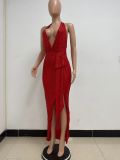 Women Party Sleeveless Halter Neck Backless Sequined Dress