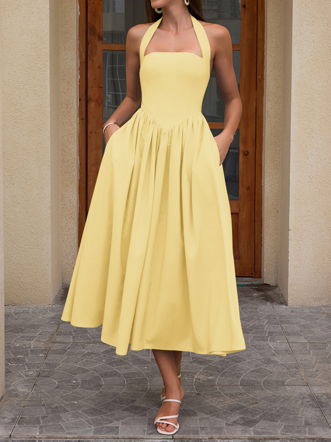 Halter Neck Lace-Up Backless Dress for Holiday Vacations