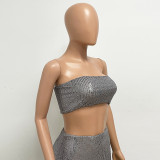 Women Strapless Sequined Top and Skirt Two-Piece Set