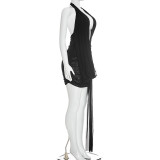 Women Spring/Summer Halter Neck Mesh Pleated V-Neck Backless Ribbon Dress