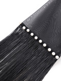 Women Sexy Black See-Through Beaded Tassel V-Neck Formal Party Dress