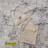 Women Hand Crochet Bikini Beach Striped Swimwear Three-Piece