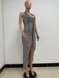 Women Party Sleeveless Halter Neck Backless Sequined Dress