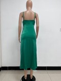 Women Slit Pleated Sleeveless Herringbone French Strap Dress