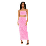 Women Strapless Sequined Top and Skirt Two-Piece Set