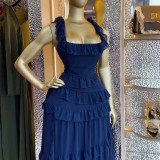 Women Summer Square Neck Ruffled Strap Dress