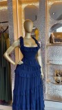 Women Summer Square Neck Ruffled Strap Dress