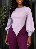 Women Lantern Sleeve Casual Asymmetrical Top and Bell Bottom Pants Two-Piece Set