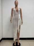 Women Party Sleeveless Halter Neck Backless Sequined Dress