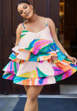 Women Multi-Color Printed Slip Dress Ruffled Holidays Beach Dress