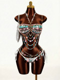 Women Gemstone Bra Backless Halter Neck Beaded Strapless Body Chain