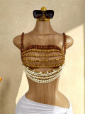 Women Multi-Layer Beaded Brown Bead Halter Neck Necklace