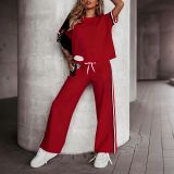 Women Casual Red Top and Pant Two-Piece Set