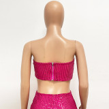 Women Strapless Sequined Top and Skirt Two-Piece Set