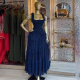 Women Summer Square Neck Ruffled Strap Dress