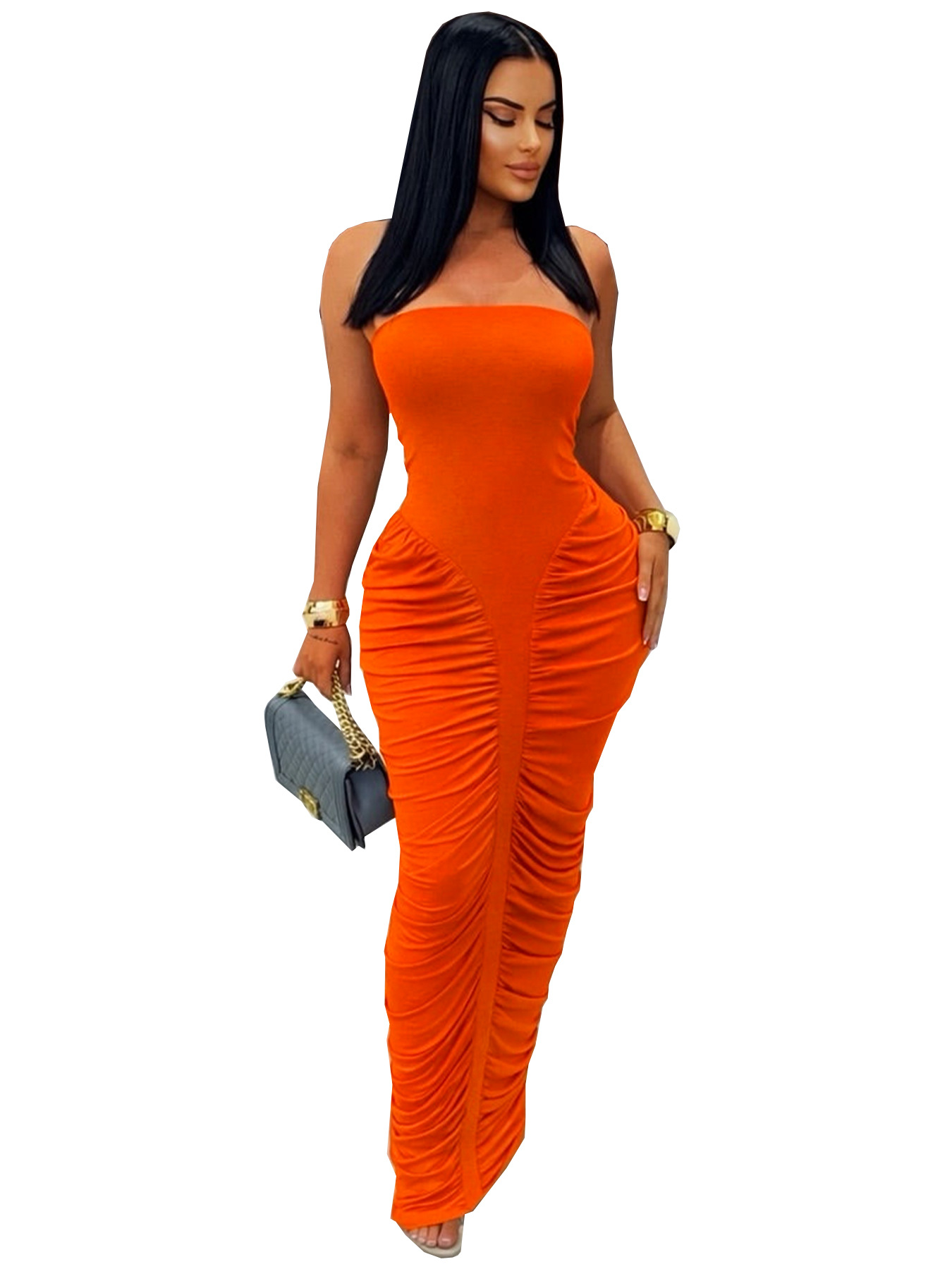 Strapless Pleated Bodycon Maxi Dress for Summer Evenings