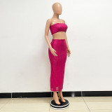 Women Strapless Sequined Top and Skirt Two-Piece Set