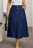 Plus Size Women Elastic Elegant Patchwork Denim Skirt