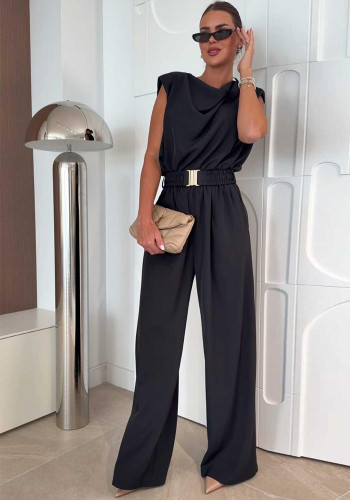Women Summer Sleeveless Jumpsuit with Belt