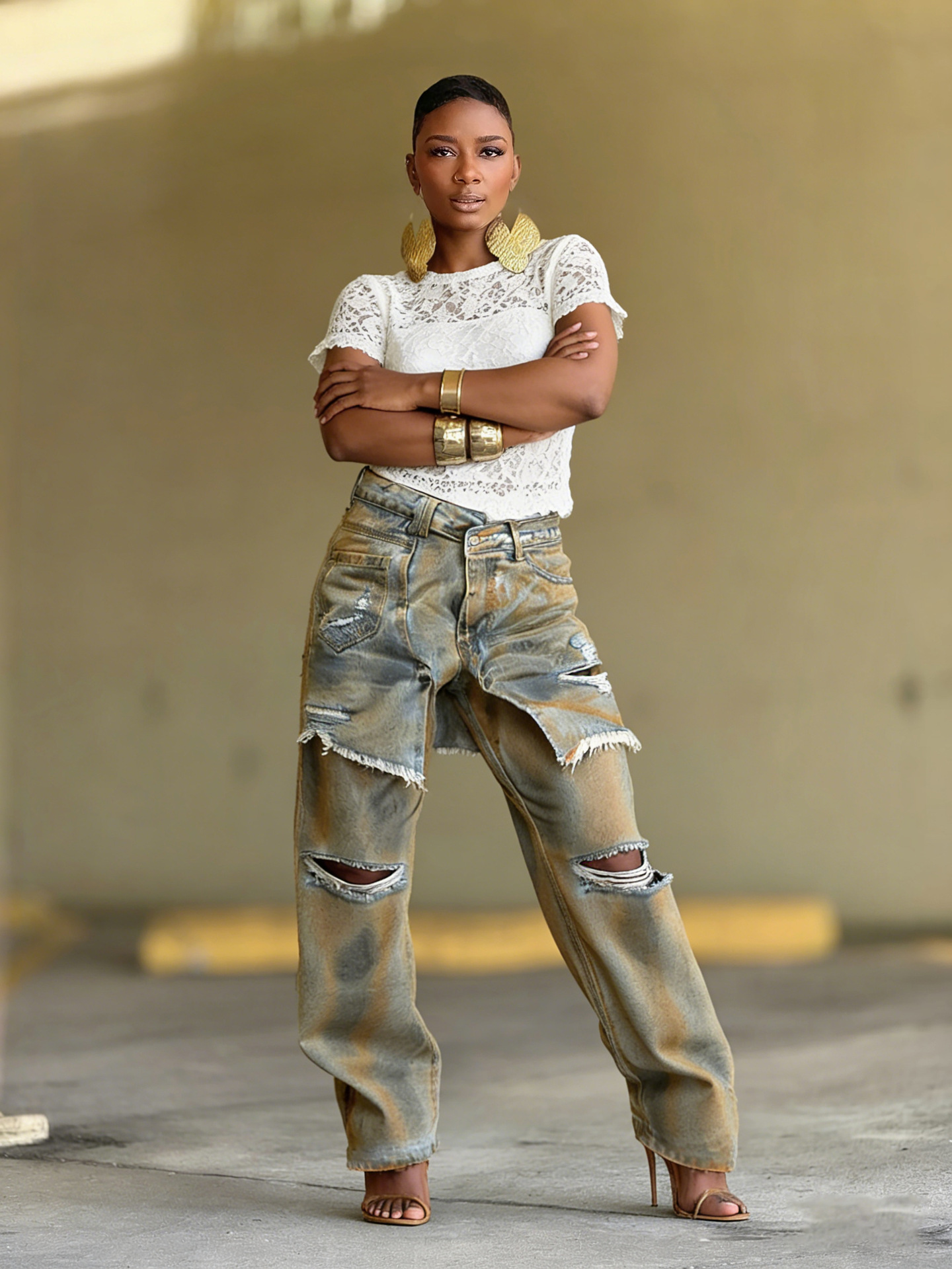 Irregular Ripped Denim Jeans for Casual Streetwear