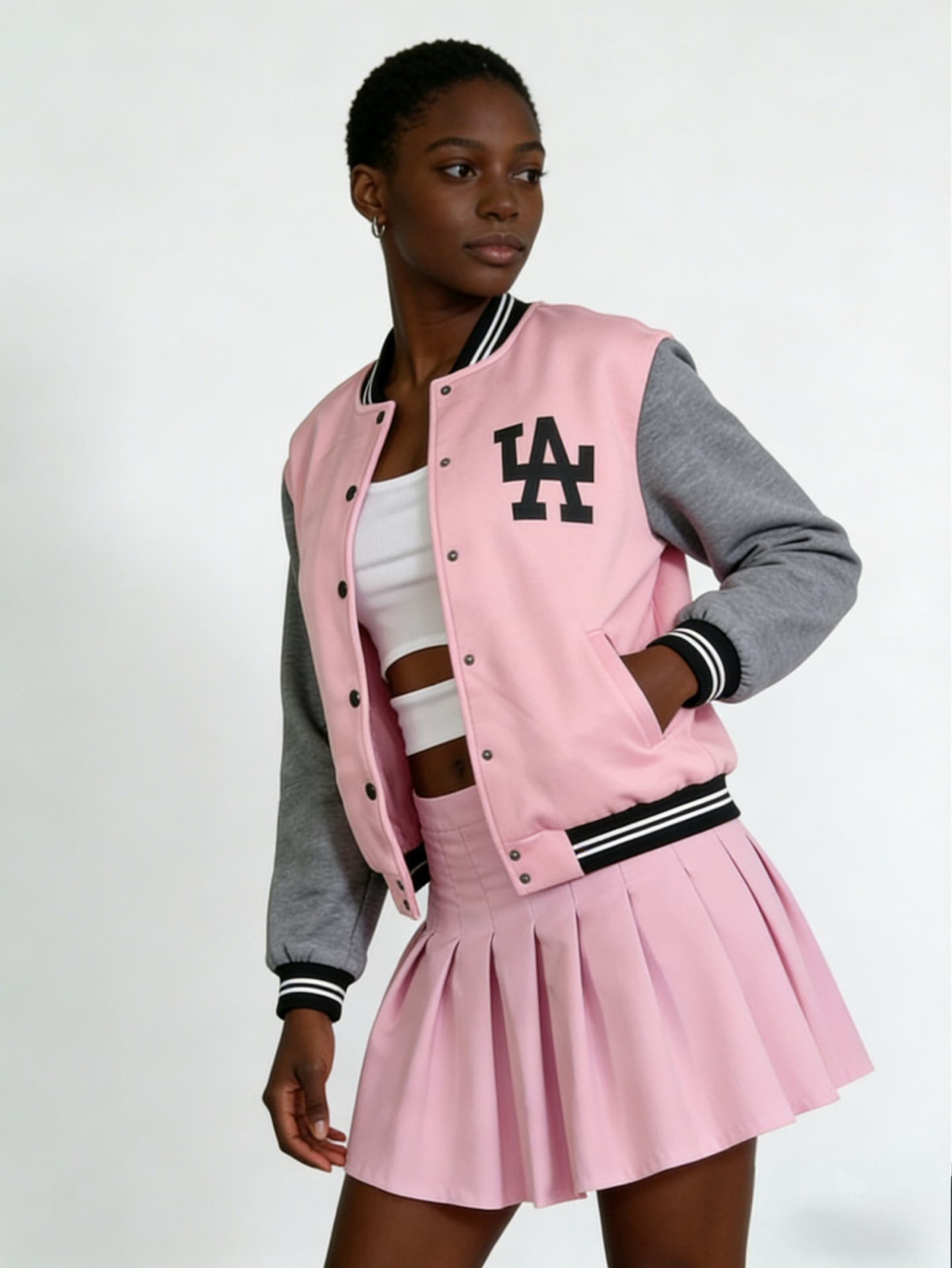 Baseball Jacket & Skirt Three-Piece Set for Casual Streetwear