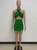 Women Halter Neck Backless Hollow-Out Dress Pleated Sequin Bodycon Dress