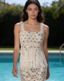 Women Sequined Crochet Holidays Tassel Top