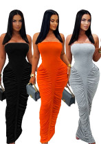 Women Strapless Pleated Casual Bodycon Maxi Dres