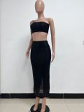 Women Strapless Sequined Top and Skirt Two-Piece Set