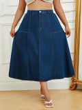 Plus Size Women Elastic Elegant Patchwork Denim Skirt