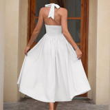 Women Holidays Halter Neck Lace-Up Sexy Backless Dress