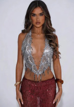 Women Sexy Tank Top with Sequins V-Neck Halter Neck Top Women Sexy Tank Top with Sequins V-Neck Halter Neck Top