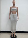 Women Strapless Sequined Top and Skirt Two-Piece Set