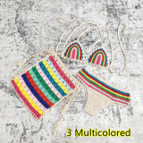 Women Hand Crochet Bikini Beach Striped Swimwear Three-Piece